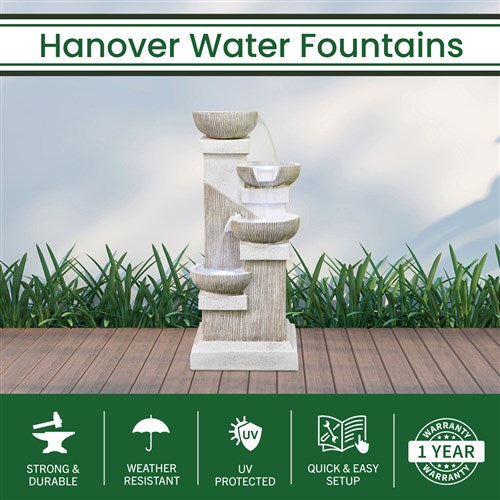 Hanover - 35in 3 tier Cascade Fountain with Lights - Stone-United Backyard