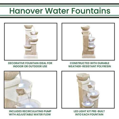 Hanover - 35in 3 tier Cascade Fountain with Lights - Stone-United Backyard