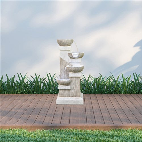 Hanover - 35in 3 tier Cascade Fountain with Lights - Stone-United Backyard