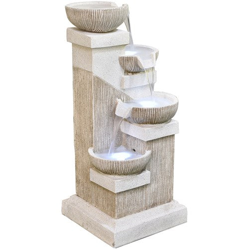 Hanover - 35in 3 tier Cascade Fountain with Lights - Stone-United Backyard