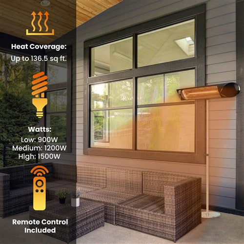 Hanover - 35in Carbon Fiber Lamp. 4 Power Settings and Remote-With Pole - Black-United Backyard