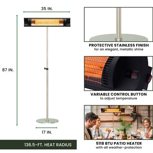 Hanover - 35in Carbon Fiber Lamp. 4 Power Settings and Remote-With Pole - Black-United Backyard