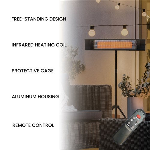 Hanover - 35in Carbon Fiber Lamp. 4 Power Settings and Remote-With Tripod - Black-United Backyard