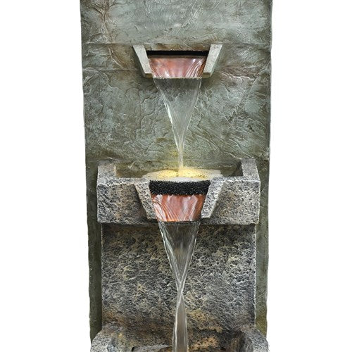 Hanover - 36in Vertical Cascade 2 Tier Polyresin Fountain with Lights - Stone-United Backyard