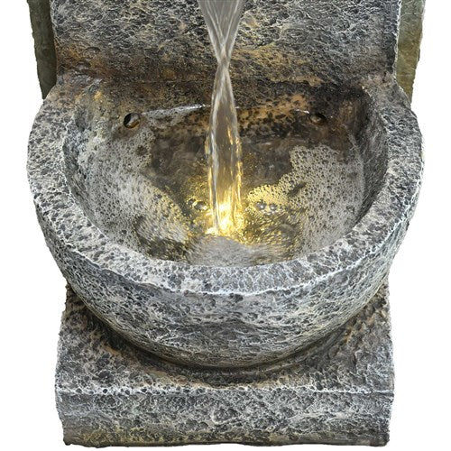 Hanover - 36in Vertical Cascade 2 Tier Polyresin Fountain with Lights - Stone-United Backyard