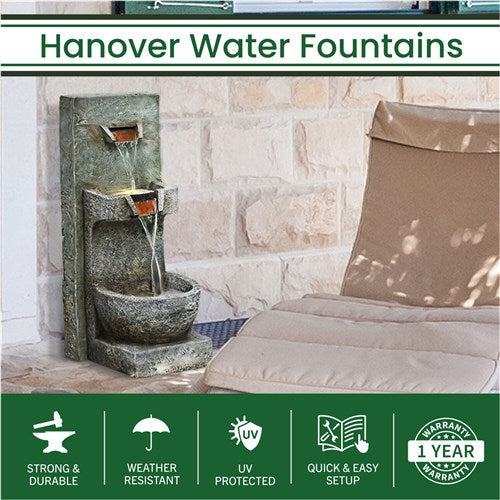 Hanover - 36in Vertical Cascade 2 Tier Polyresin Fountain with Lights - Stone-United Backyard