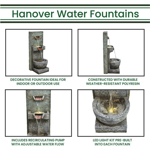 Hanover - 36in Vertical Cascade 2 Tier Polyresin Fountain with Lights - Stone-United Backyard