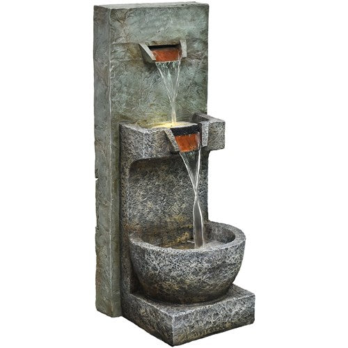 Hanover - 36in Vertical Cascade 2 Tier Polyresin Fountain with Lights - Stone-United Backyard