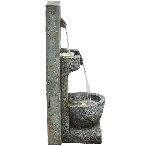 Hanover - 36in Vertical Cascade 2 Tier Polyresin Fountain with Lights - Stone-United Backyard