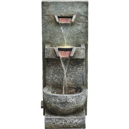 Hanover - 36in Vertical Cascade 2 Tier Polyresin Fountain with Lights - Stone-United Backyard