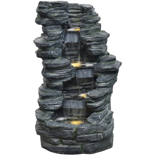 Hanover - 39in Cascade Stone Polyresin Fountain with Lights - Stone-United Backyard