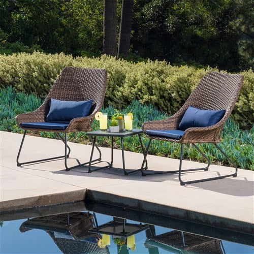 Hanover - 3pc Seating Set: 2 steel side chairs, accent table - Steel/Navy-United Backyard