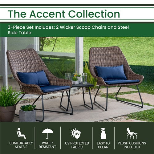 Hanover - 3pc Seating Set: 2 steel side chairs, accent table - Steel/Navy-United Backyard