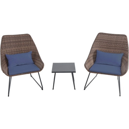 Hanover - 3pc Seating Set: 2 steel side chairs, accent table - Steel/Navy-United Backyard