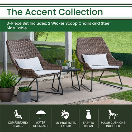 Hanover - 3pc Seating Set: 2 steel side chairs, accent table - Steel/White-United Backyard