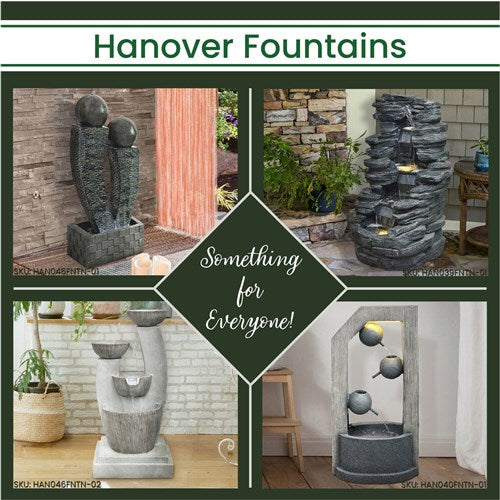 Hanover - 40in Three Tier Cascade Polyresin Fountain with Lights - Stone-United Backyard