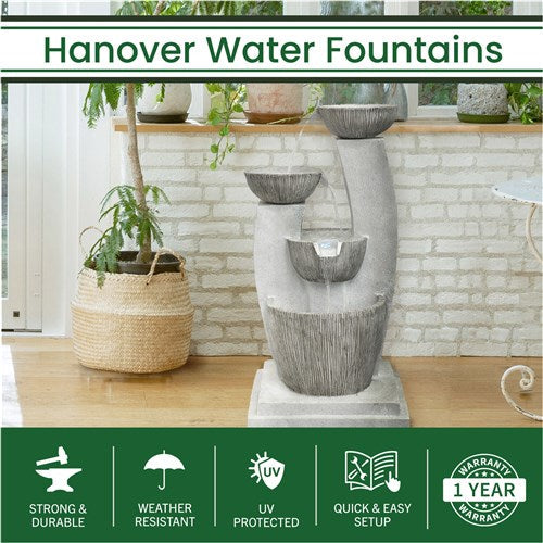 Hanover - 42in Three Tier Cascade Polyresin Fountain with Lights - Stone-United Backyard