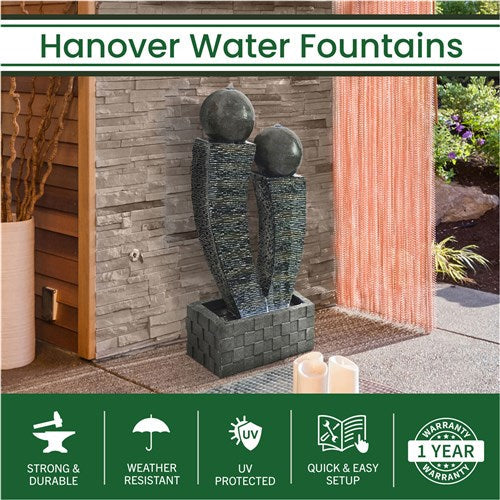 Hanover - 46in Two Sphere Polyresin Fountain with Lights - Stone-United Backyard