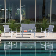 Hanover - 4pc Seating Set: sling loveseat, 2 sling side chairs, coffee table - White/Gray-United Backyard