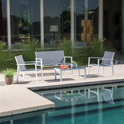 Hanover - 4pc Seating Set: sling loveseat, 2 sling side chairs, coffee table - White/Gray-United Backyard