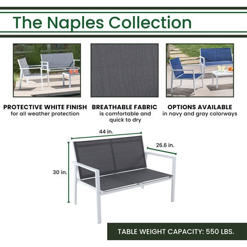 Hanover - 4pc Seating Set: sling loveseat, 2 sling side chairs, coffee table - White/Gray-United Backyard