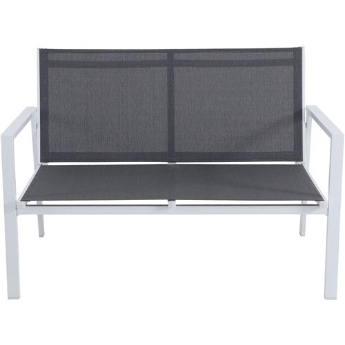 Hanover - 4pc Seating Set: sling loveseat, 2 sling side chairs, coffee table - White/Gray-United Backyard