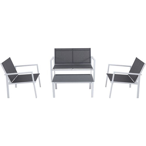 Hanover - 4pc Seating Set: sling loveseat, 2 sling side chairs, coffee table - White/Gray-United Backyard