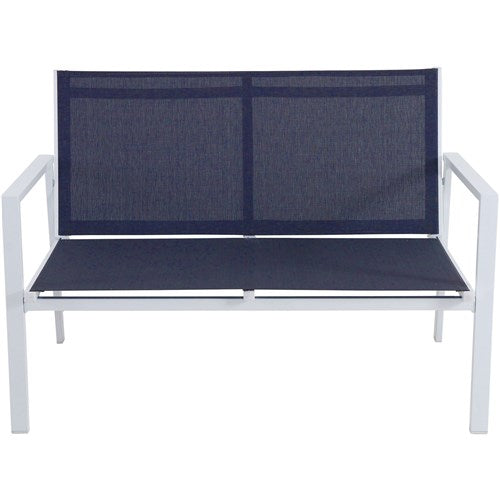 Hanover - 4pc Seating Set: sling loveseat, 2 sling side chairs, coffee table - White/Navy-United Backyard