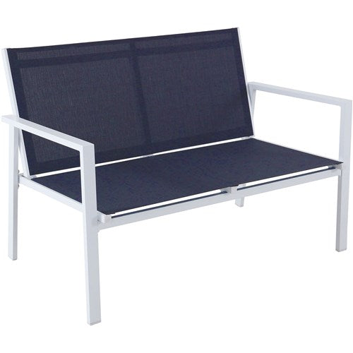 Hanover - 4pc Seating Set: sling loveseat, 2 sling side chairs, coffee table - White/Navy-United Backyard