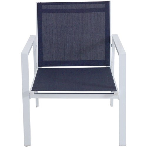 Hanover - 4pc Seating Set: sling loveseat, 2 sling side chairs, coffee table - White/Navy-United Backyard