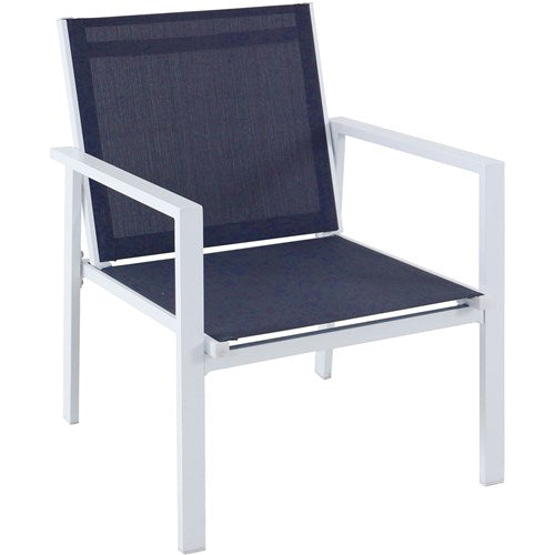 Hanover - 4pc Seating Set: sling loveseat, 2 sling side chairs, coffee table - White/Navy-United Backyard