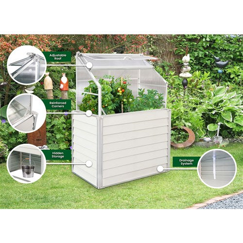 Hanover - 5.5' Raised Garden Bed/Greenhouse, Single, 47"x24.4"x66.6" - White-United Backyard