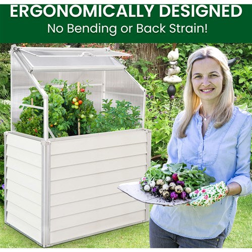 Hanover - 5.5' Raised Garden Bed/Greenhouse, Single, 47"x24.4"x66.6" - White-United Backyard