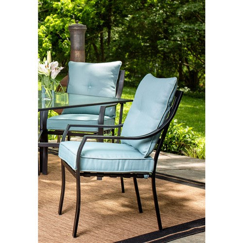 Hanover - 5pc Dining Set: 4 Chairs, 1 Square Table, 1 Umbrella, 1 Base - Gray/Ocean Blue-United Backyard