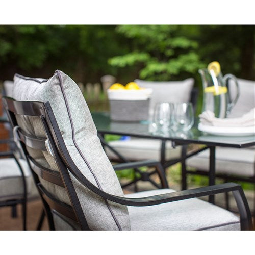 Hanover - 5pc Dining Set: 4 Chairs, 1 Square Table, 1 Umbrella, 1 Base - Gray/Silver Linings-United Backyard