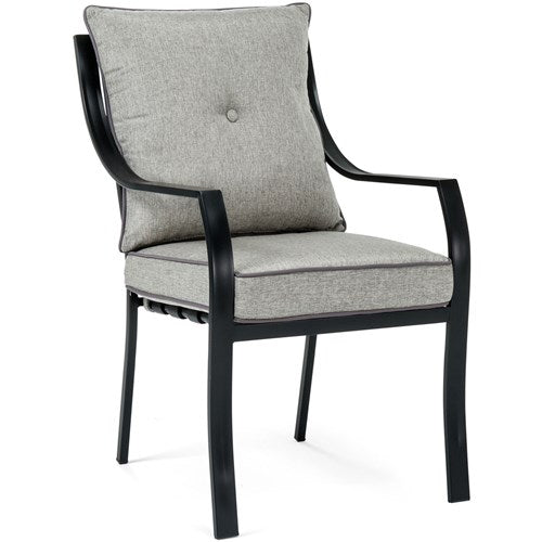 Hanover - 5pc Dining Set: 4 Chairs, 1 Square Table, 1 Umbrella, 1 Base - Gray/Silver Linings-United Backyard