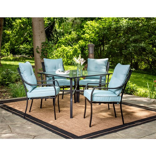 Hanover - 5pc Dining Set: 4 Stationary Chairs, 1 Square Dining Table - Gray/Ocean Blue-United Backyard