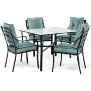 Hanover - 5pc Dining Set: 4 Stationary Chairs, 1 Square Dining Table - Gray/Ocean Blue-United Backyard