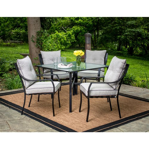 Hanover - 5pc Dining Set: 4 Stationary Chairs, 1 Square Dining Table - Gray/Silver Linings-United Backyard