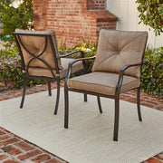 Hanover - 5pc Dining Set: 4 steel dining chairs w/cushions, 38" square glass table - Steel/Tan-United Backyard