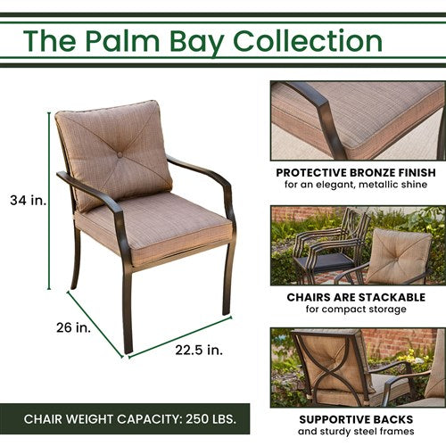 Hanover - 5pc Dining Set: 4 steel dining chairs w/cushions, 38" square glass table - Steel/Tan-United Backyard