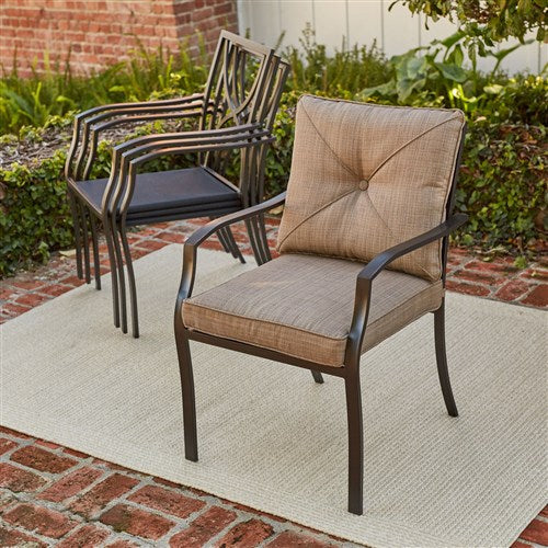 Hanover - 5pc Dining Set: 4 steel dining chairs w/cushions, 38" square glass table - Steel/Tan-United Backyard