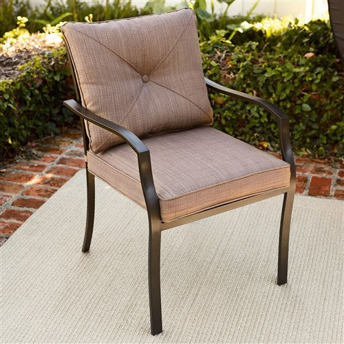 Hanover - 5pc Dining Set: 4 steel dining chairs w/cushions, 38" square glass table - Steel/Tan-United Backyard