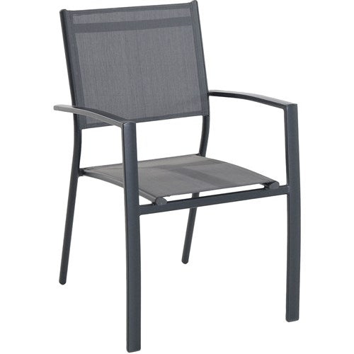 Hanover - 5pc Dining set: 4 alum sling dining chairs, Square slat top dining table - Gray/Aluminium-United Backyard