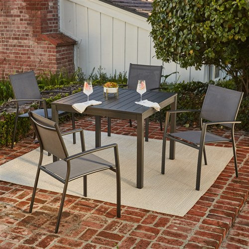 Hanover - 5pc Dining set: 4 alum sling dining chairs, Square slat top dining table - Gray/Aluminium-United Backyard