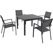 Hanover - 5pc Dining set: 4 alum sling dining chairs, Square slat top dining table - Gray/Aluminium-United Backyard