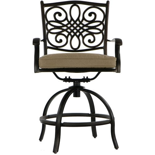 Hanover - 5pc High Fire Pit Set: 4 Swivel Chairs, 48" Round Cast Top Fire Pit Table - Alumicast/Tan-United Backyard
