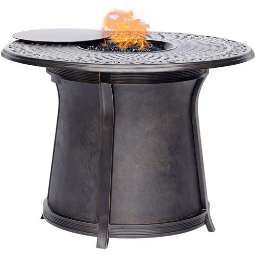 Hanover - 5pc High Fire Pit Set: 4 Swivel Sling Chairs, 48" Round Cast Top Fire Pit Table - Alumicast/Tan-United Backyard