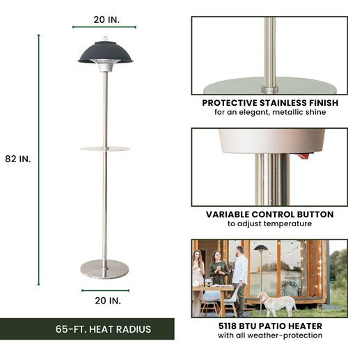 Hanover - 6.8' Electric Infrared Carbon Stand Lamp with Two Heat Levels - Black/Silver-United Backyard