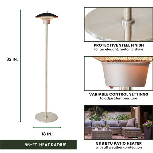 Hanover - 6.8' Electric Infrared Halogen Stand Lamp with Two Heat Levels - Black-United Backyard